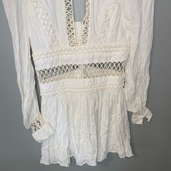 Free People I Think I Love You Crochet Inset Mini Dress in Ivory - Picture 10 of 13